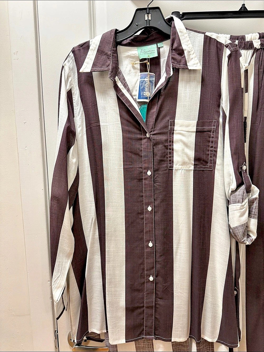 True Destinations Brown & White Striped Wide Leg Set NWT - Picture 2 of 6